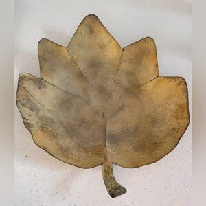 Large Vintage Hammered Brass Leaf Bowl 22” Brutalist Centerpiece